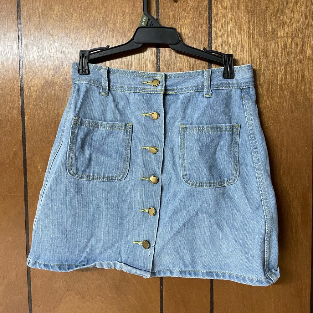 Denim Button-Front Skirt